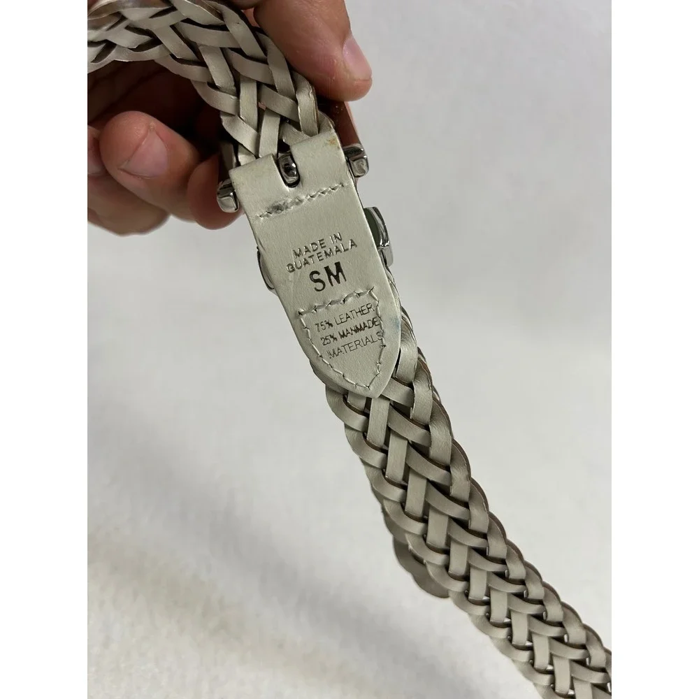Boho Coastal Nautical Womens SM White Braided Woven Leather Slim Belt